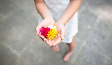 Foto bunte Blueten in der Hand