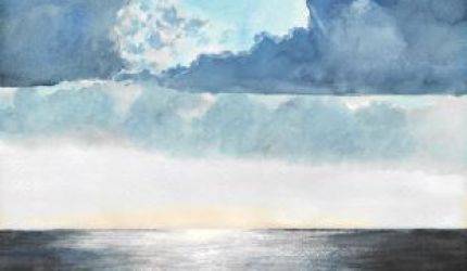 Kunstbild am Meer mit bläulichem Himmelswolken 